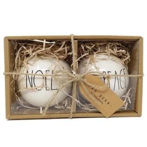 Rae Dunn Christmas Ceramic Tree Ornaments Ball Set of 2 NOEL & PEACE 4”